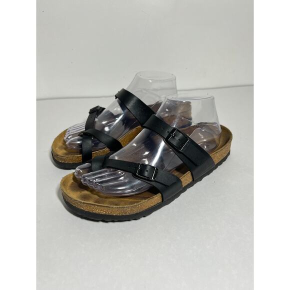 Birkenstock Black Birko Flor Mayari Toe Thong Adjust Sandal 38 Reg-Wide 7-7.5 - Picture 1 of 8